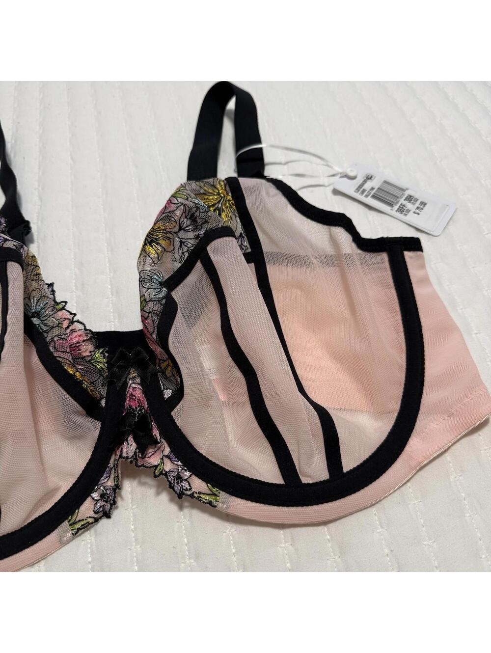 Elomi 38H Carrie Full-Figure Underwire Plunge Bra Lace & Mesh Pink Black NWT - Picture 13 of 13